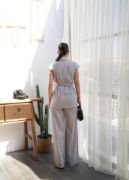Keten Kuşakli Yelek Ve Pantolon İki̇li̇ Takim resmi